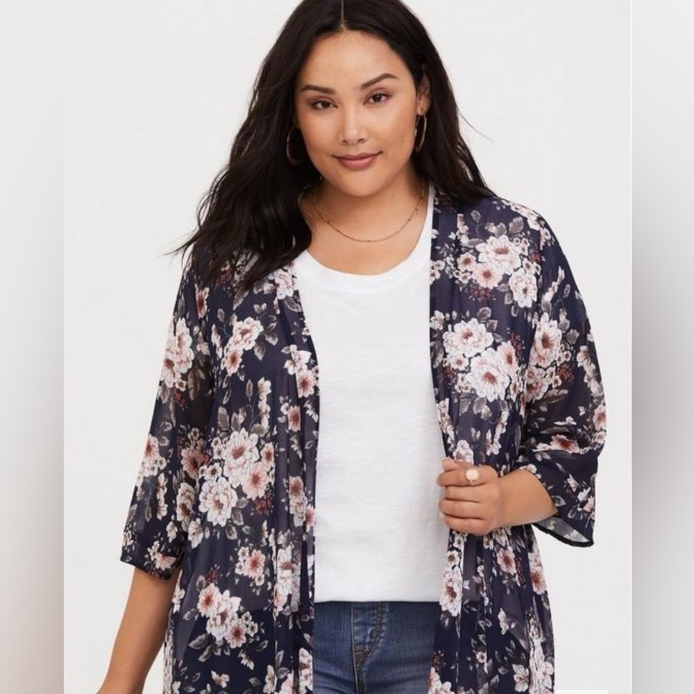 TORRID Chiffon Maxi High-Low Floral Kimono 00/0 M/L - Picture 10 of 11